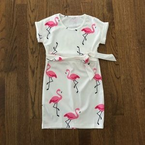 NWOT PopReal Flamingo Short Sleeve Belted Dress, Size 4T